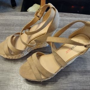 JustFab Tan Wedge Sandals, Size 7
